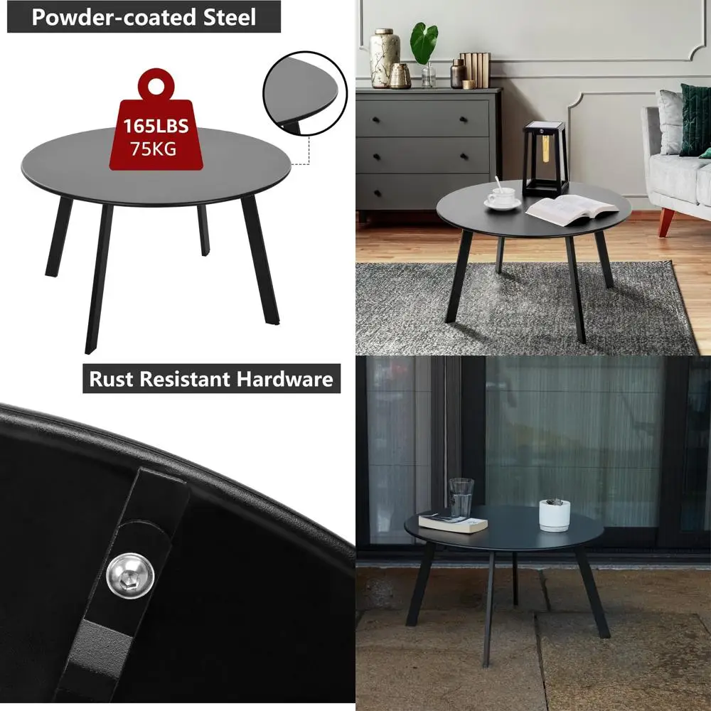

Round Black Weather-Resistant Outdoor/Indoor Metal Patio Coffee Table
