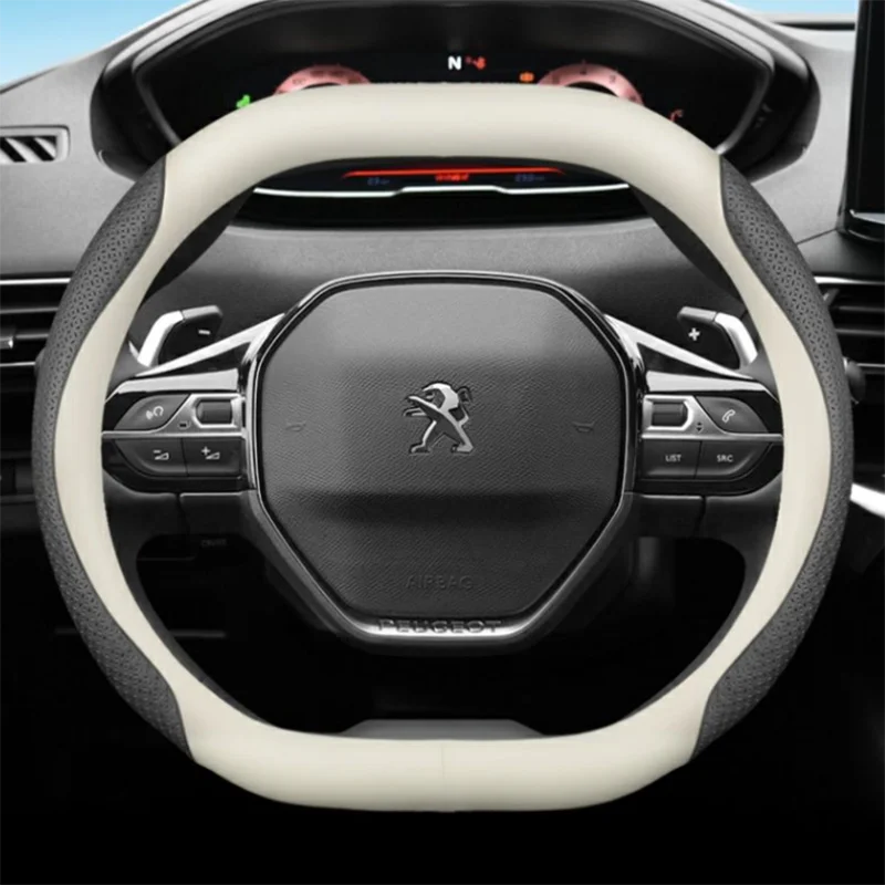 For Peugeot 3008 GT 2016-2020 2021 2022 2023 Steering Wheel Cover Breathable Anti Slip 12colors Two-tone Leather Car Accessories