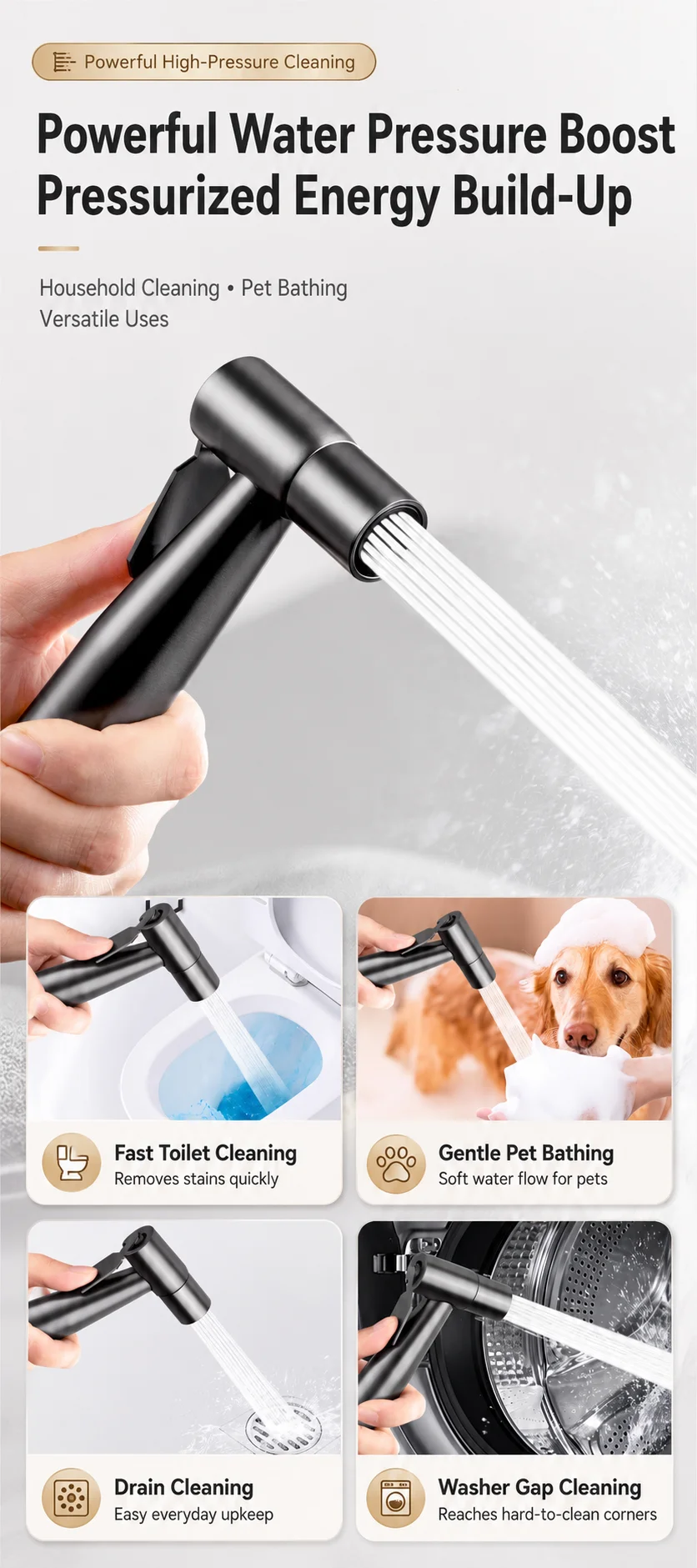 304 Edelstahl Bidet-Sprühgerät Hochdruck-Handbrause Toiletten-Shattaf-Sprühpistole für Badezimmerreinigung und Tierwäsche G1/2 Anschluss – Detail 2