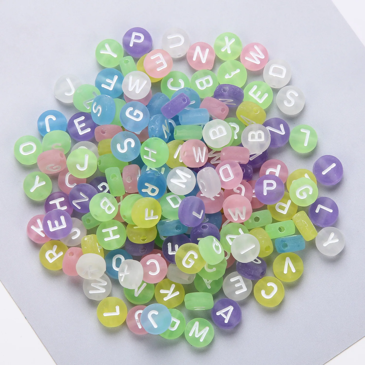 

English Character Alphabet Letter Beads Rubber Spring Pastel Colors 4*7mm 500pcs Plastic Acrylic Bracelet Earring Necklace