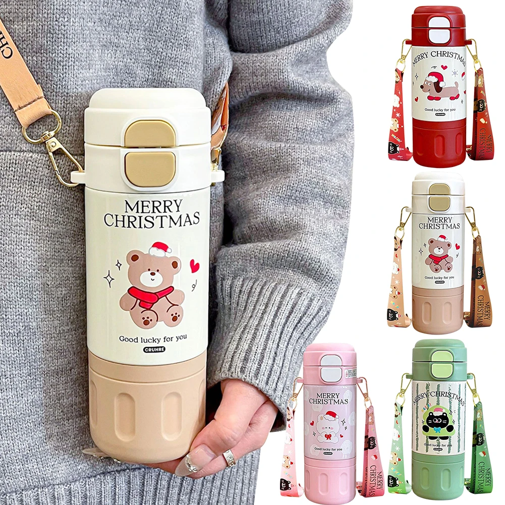 480ml Straw Insulated Water Bottle with Strap Vacuum Insulated Cup 316 Stainless Steel Vacuum Thermal Tumbler for Women Men