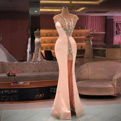 Vintage Evening Dresses Elegant Prom Dress Sequin Appliques Sexy Sheath Mermaid Backless High Slit Vestidos De Noche Customized