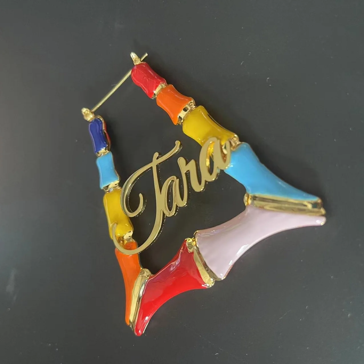 Personalized Bamboo Trapezoid Earrings Hoop Name Enamel Earrings Colorful Bamboo Earrings Color Oil Custom Name Earrings Women