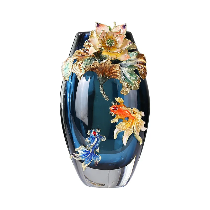 

Fish play lotus leaves, glaze, vase, high-end, handicrafts