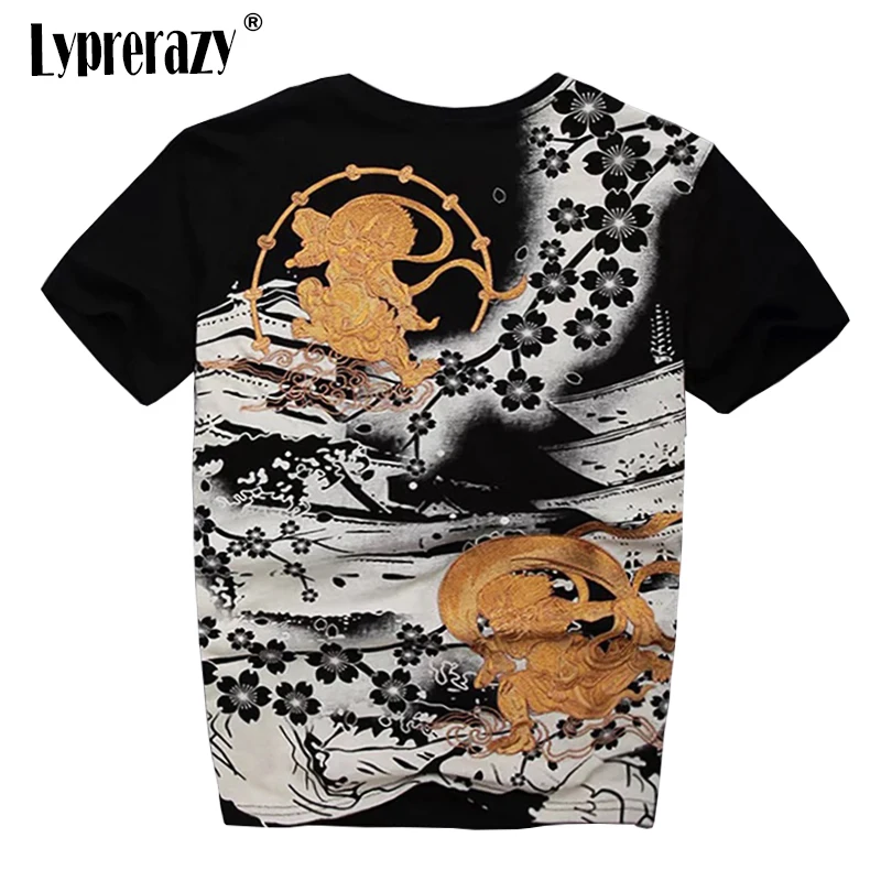 Lyprerazy Original Chinese Style Thor Embroidery  Men's T-shirt Summer Street Casual Short-sleeved Top Tees