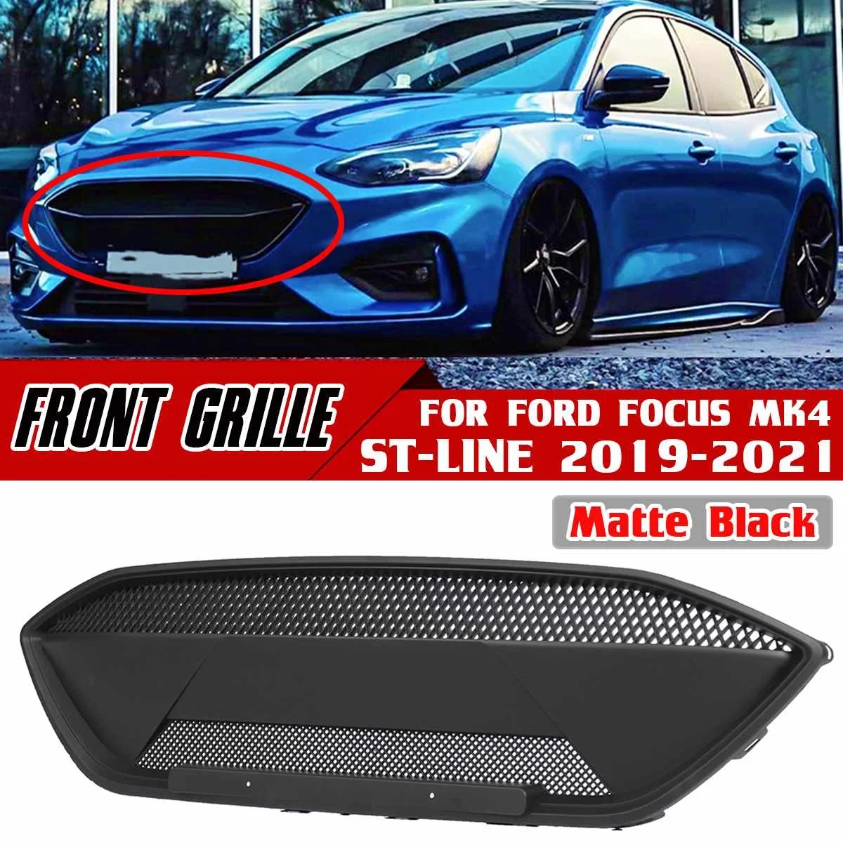 2 Color Car Front Bumper Grille Grill Cover For Ford For Focus MK4 ST-line Model Modified RS Style In The Grid 2019-2021