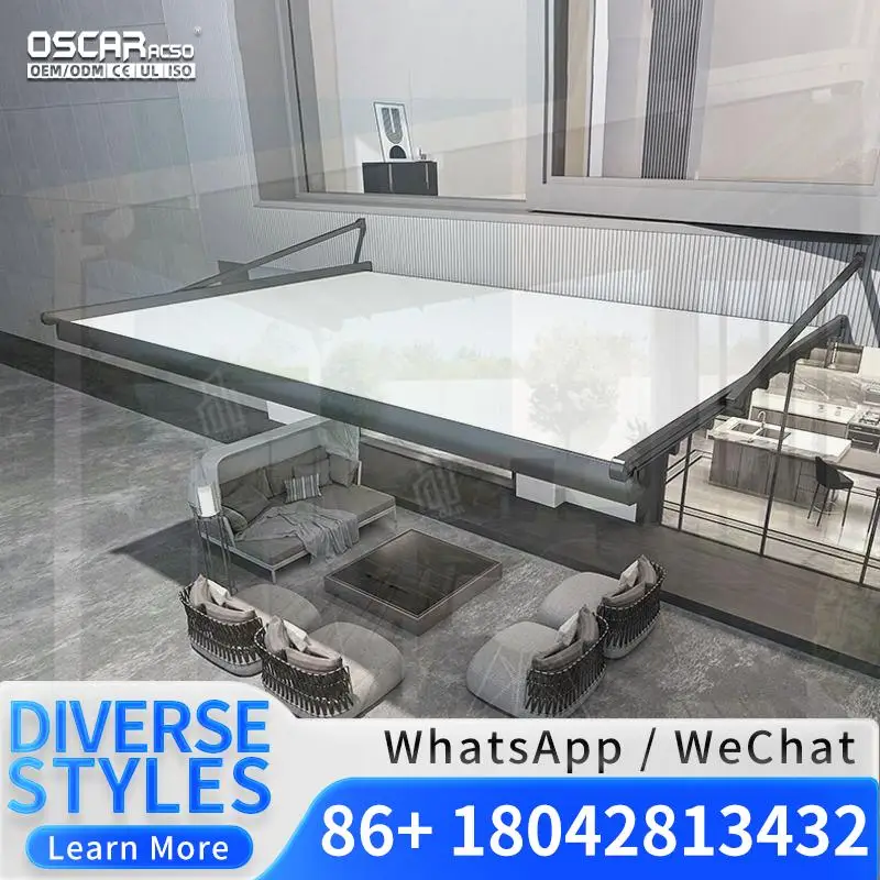 

Luxury Rainproof Retractable Motor Roof System PVC Pergola with Side Screens for Garden Patio Balcony Retractable Canopy Pergola