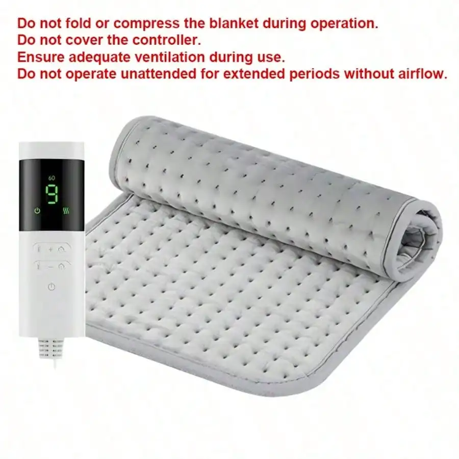 Electric Heating Pad 12''x24'' -9-Level Temperature Control, Speed Timed, Soft Flannel Electric Blanket Suitable For The Back, Neck, Shoulders, Please Do Not Fold The Electric Blanket And Be Sure To Ensure The Controller Has Adequate Ventilation.