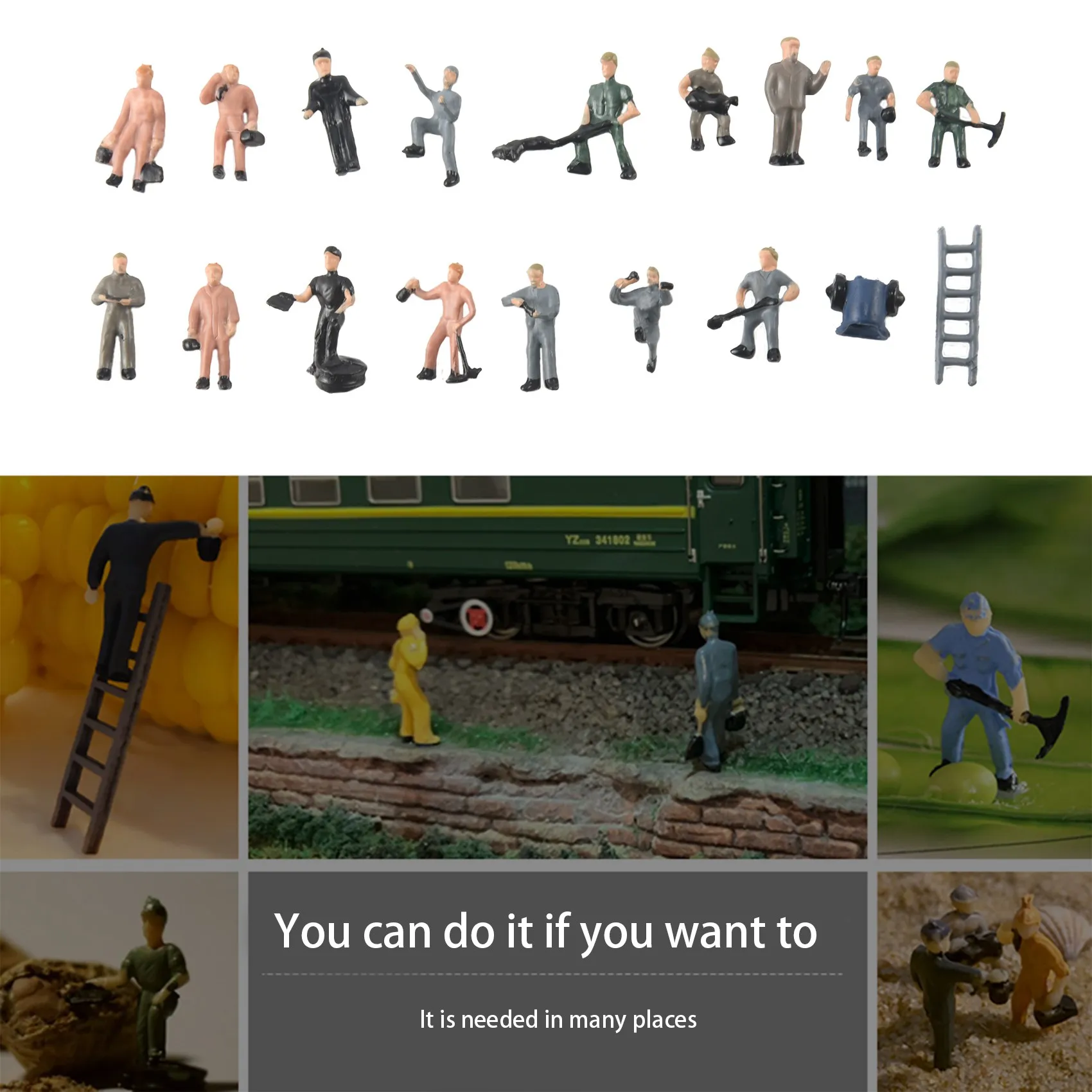25 peças 1:87 estatuetas pintadas em miniatura de trabalhadores ferroviários com balde e escada