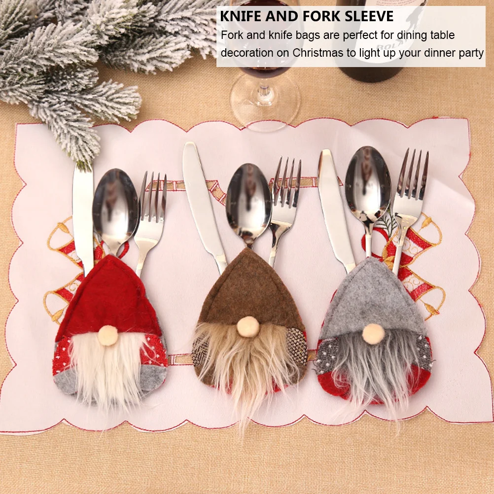 

6 шт., рождественская сумка для столовых приборов, держатель для столового серебра, чехол для посуды, красный, серый, праздничный декор, чехол для рождественской посуды