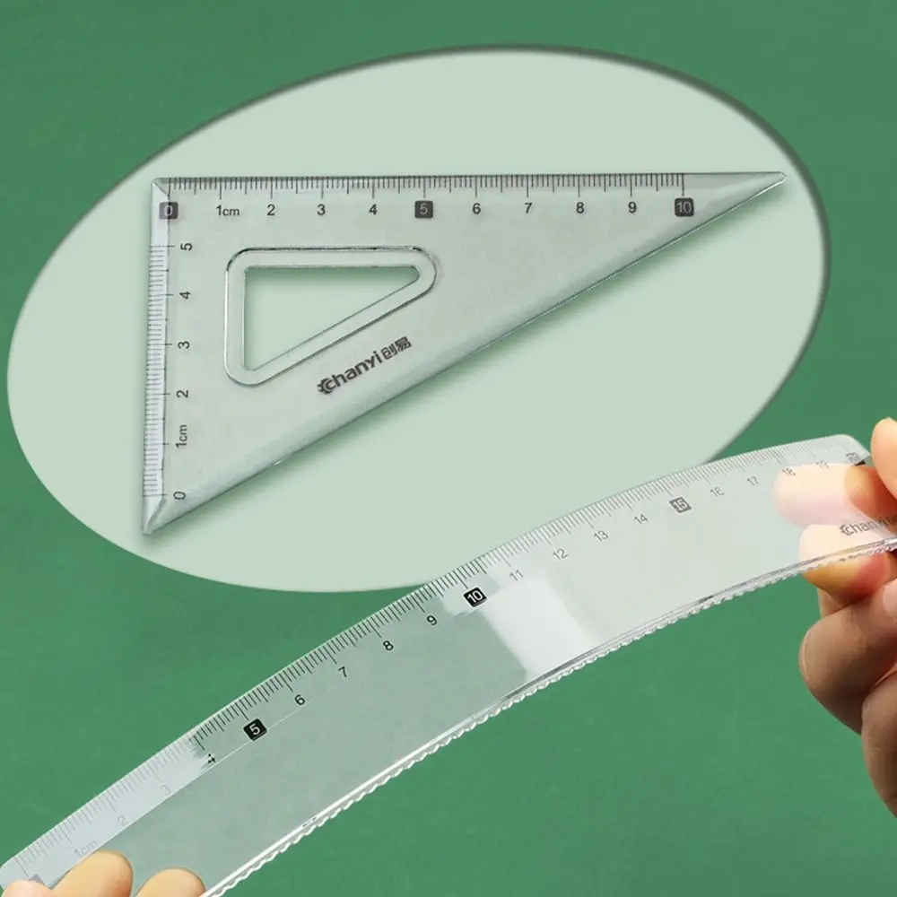 Règle triangulaire droite multifonctionnelle simple, ensemble de rapporteur, règle de dessin transparente 4 en 1, règle de proximité de style INS, bureau