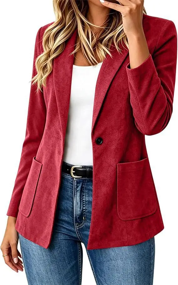 2026 Autumn Winter Women Matte Fleece Blazer, Slim Fit One Button Casual Elegant Commuter Outerwear, Fashion Office Jacket