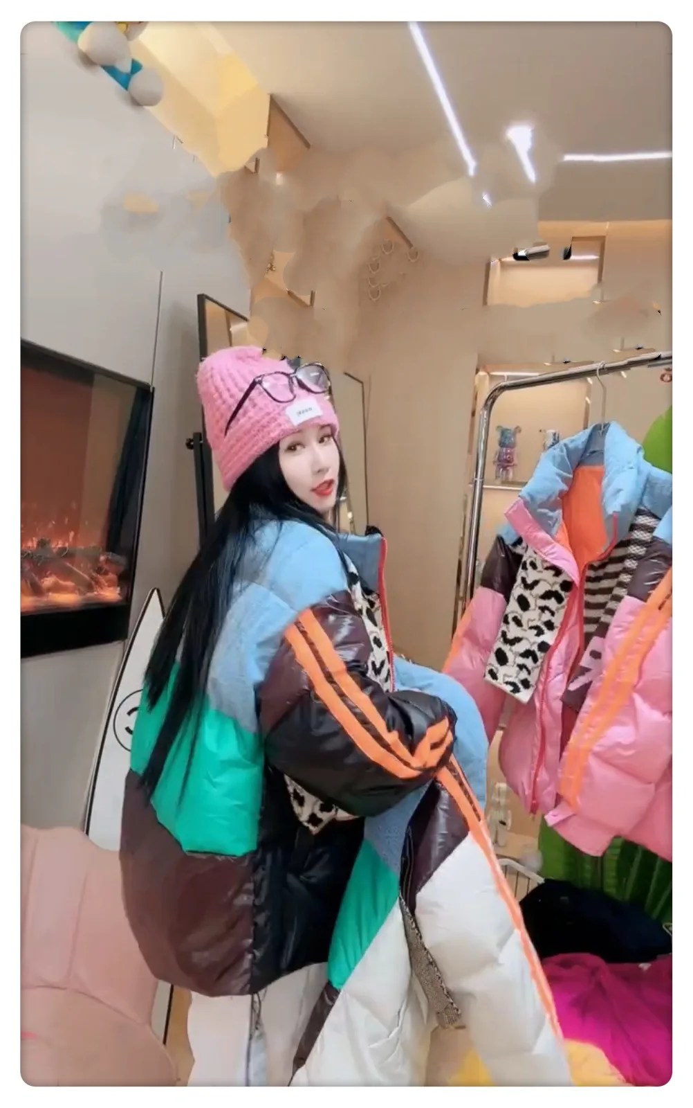 Down Jacket for Women 2025 Winter Denim Patchwork Knitted Striped Color-Block White Duck Down Thickened Puffer Jacket Coat