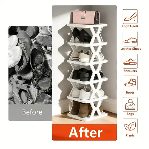 9/6-Tier Shoe Organizer - Comes With A Shoe Horn, Vertical Design, Perfect For Closets, Hallways, Bathrooms, Dorms, Storage And Organization, Stackable Plastic Shoe Organizer, Easy To Assemble