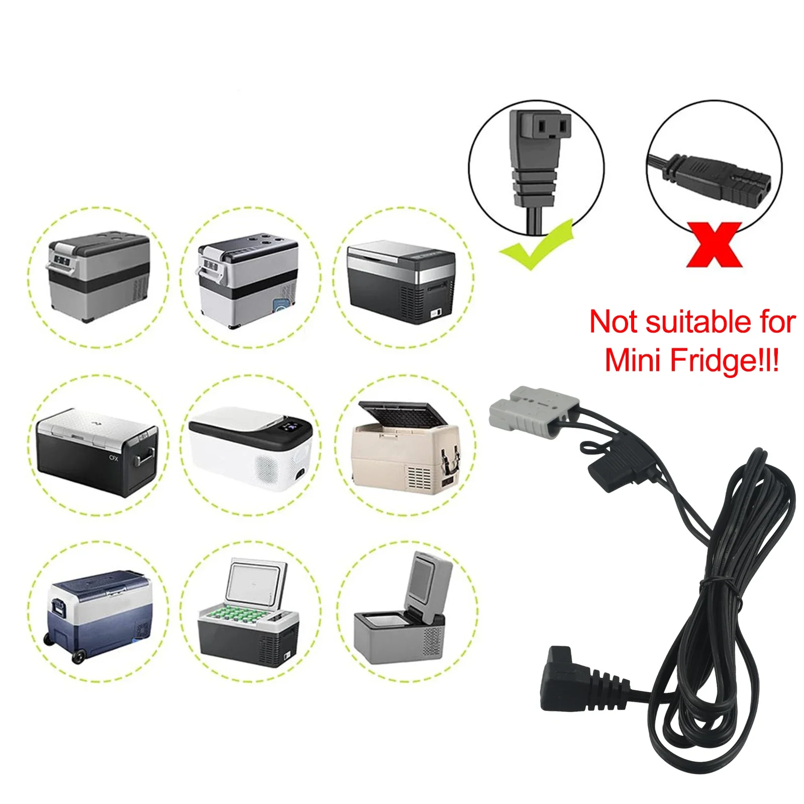 16AWG Power Cord 12V RV Refrigerator Cord AC DC Interface Extra-thick 16AWG Cable PVC Jacket Material 15A Blade Fuse