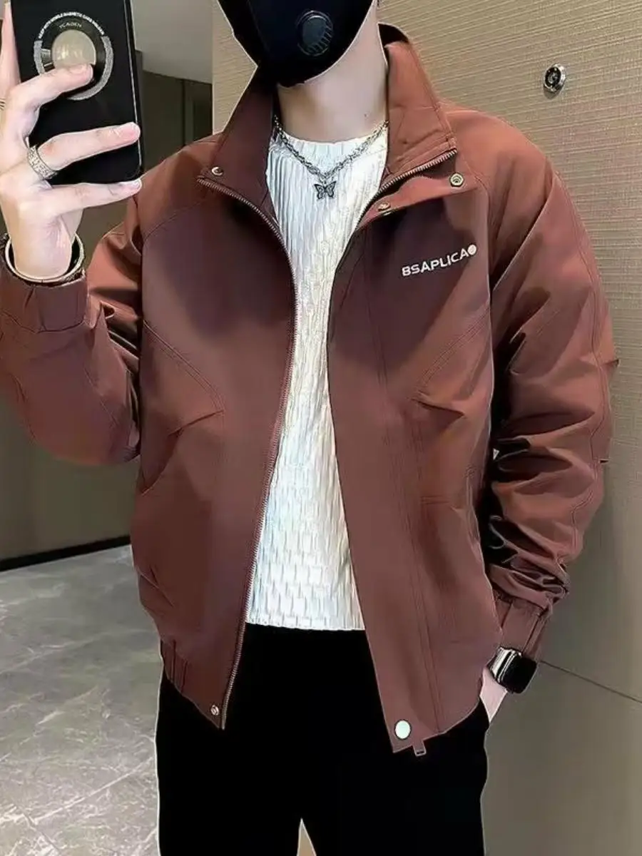 

Trendy Casual Men's Workwear Jaet Spring Autumn Embroidery Faion Loose Fit Long Sve Outerwear Street Sle Top