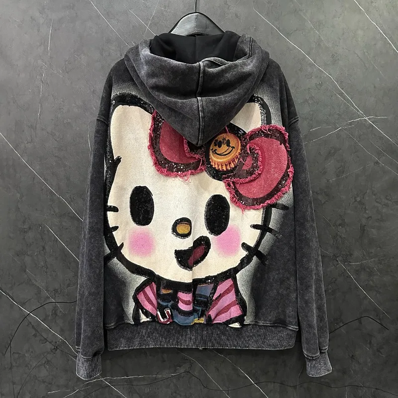 

2025 Autumn Heavy Industry New Cartoon Hooded Cardigan Sweatshirt Jacket For Women's Loose Casual Age-Reducing Zipper Top Hoodie