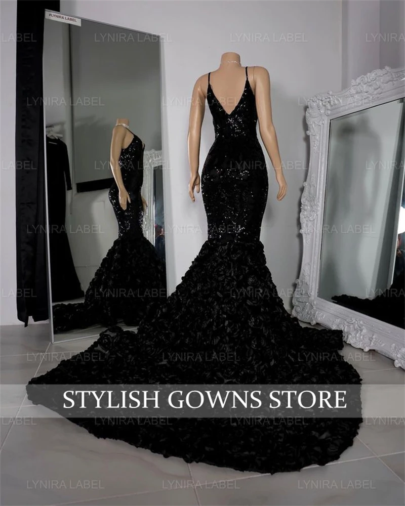 Sparkly Sweetheart Long Prom Dress Black Girls Sequin Birthday Party Dresses Mermaid Evening Gown Ruffles Robe De Bal Customized