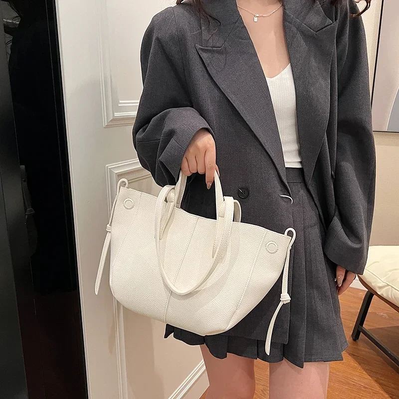 Autumn Vintage Soft Pu Leather Tote for Women 2024Luxury Designer Large Capacity Top Handle Bag Hobo Shopper Shoulder Bag Female