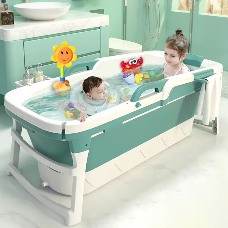 Children's Foldable Bath Basin Large Bath Barrel Foldable Bathtubs Can Sit and Swim Household Thickened Plastic Bath Barrel