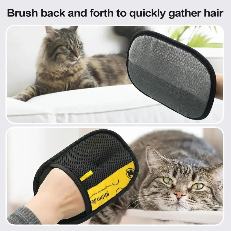 Double-Sided Electrostatic Pet Hair Remover Glove - Reusable Cat Dog Brush for Sofa Carpet Clothes Lint Cleaning view 2