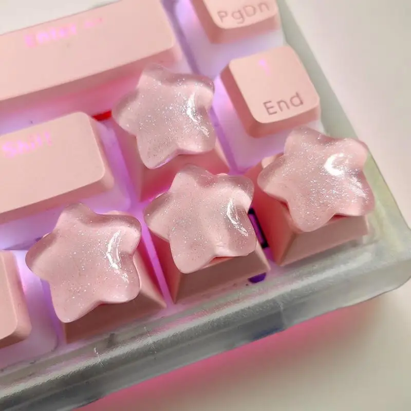 4Pcs Cute Star Keycaps Sweet Translucent Girl Personalized Gift Key Cap For Mechanical Keyboard Accessories
