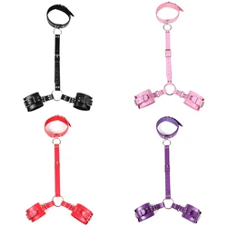 Sexy Behind Back Handcuffs With Collar Neck Sm Bondage Pu Leather Sex Slave Restraint Hands Binding Cuffs for Women Bdsm Couples