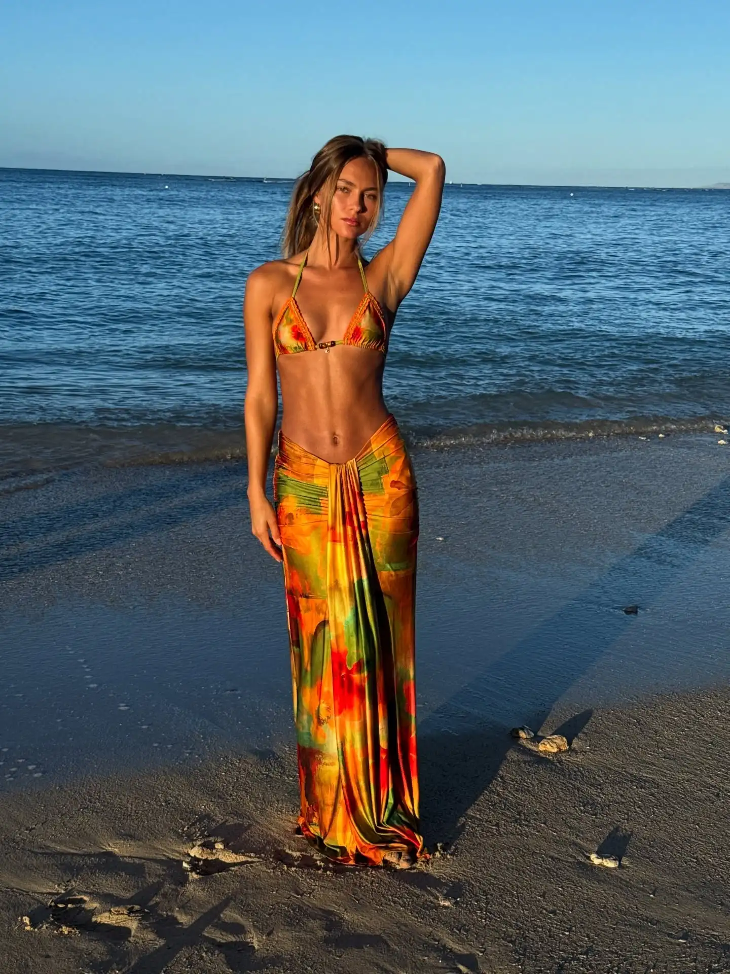 Fashion Printed Trangle Bikini And Long Skirt Set Women 3Pc Swimsuit 2026 Sexy Biquini Lady Swimwear Dresses Female Beachwear
