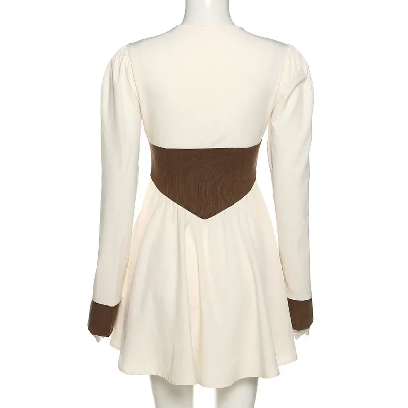 Vestido de estilo Medieval renacentista para mujer, Falda corta de manga larga con cuello de pico, sexy, color blanco albaricoque, primavera, verano y otoño, novedad de 2024