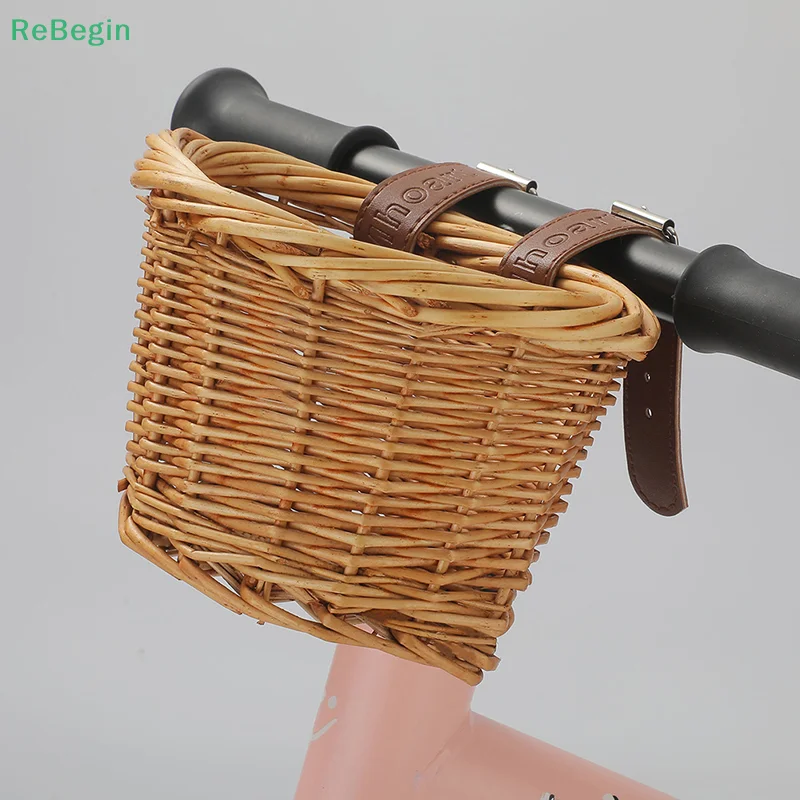 Kids Bike Scooter Baskets Wicker D-shaped Waterproof Handmade Storage Basket