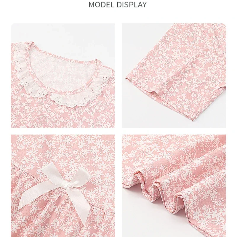 100kg Plus Size Loose Pajamas Women Summer Imitation Cotton Long Nightdress Short Sleeve Lace Literary Floral Dress Home Clothes