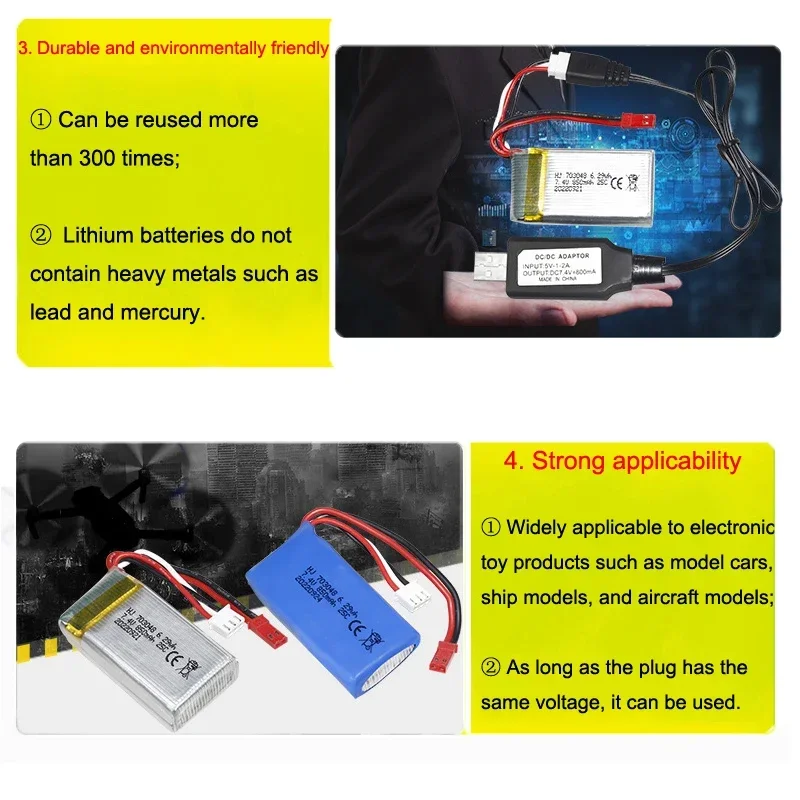 7.4 v 850mah 25C wysoka szybkość 703048 bateria Lipo dla V912 V262 V333 V353 BQ202 bateria Lipo 7.4 V pilot zdalnego sterowania bateria do zabawek 1