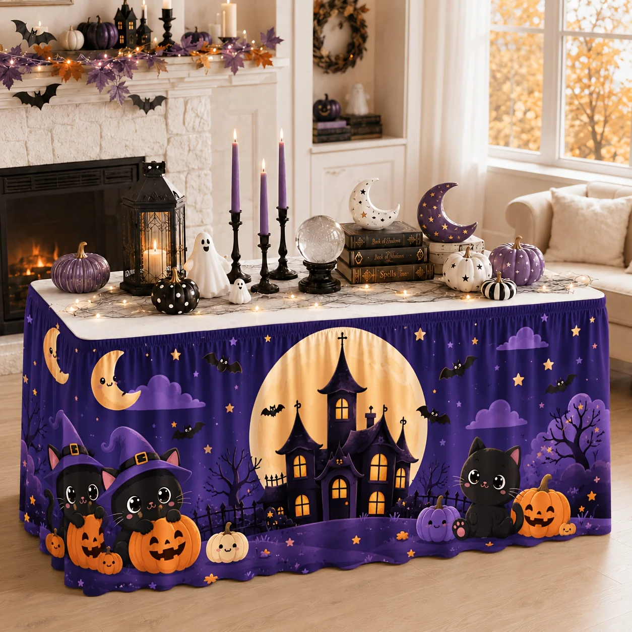 1 piece 2D flat print - Halloween pumpkin - Black cat - Ghost castle - Bat - Midnight star - Wizard hatzyc