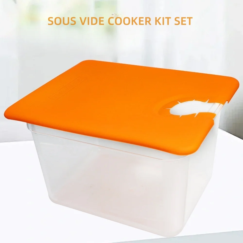 مجموعة أدوات طباخ Sous Vide لجميع أدوات التدوير الغمر تتضمن غطاء سيليكون وحاوية مياه سعة 11 لتر (ليست مع آلة Sous Vide)