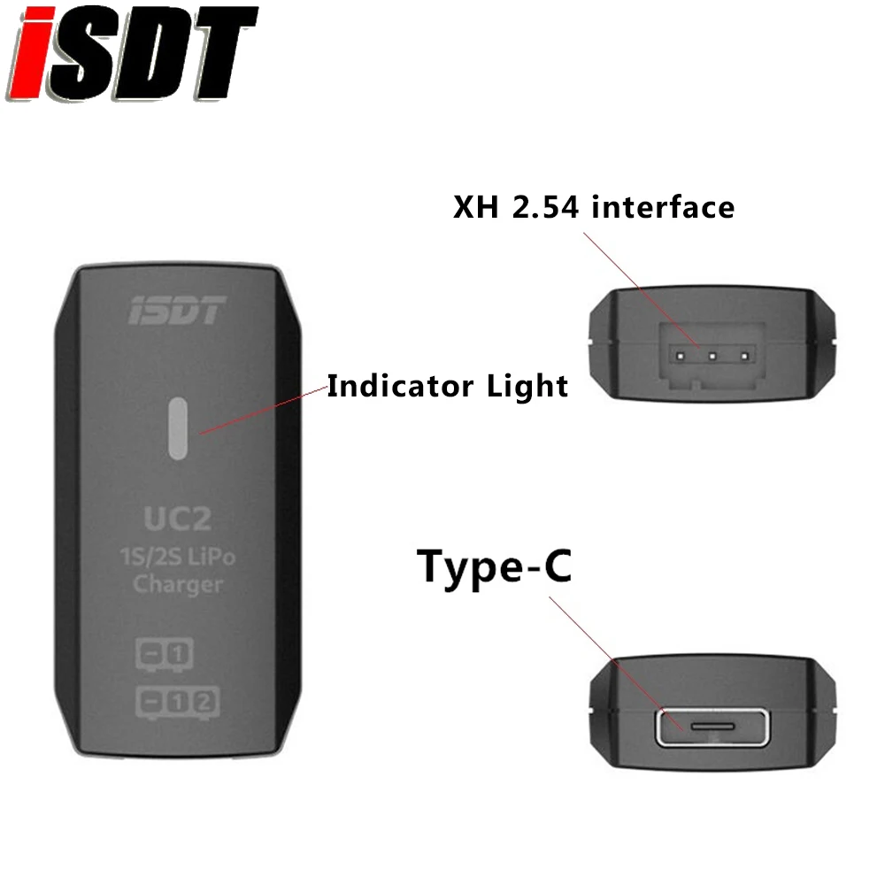 ISDT UC2 1S/2S LiPo Smart Battery Balance Charger USB Type-C Input Port XH2.54 Balance Port Direct Charger