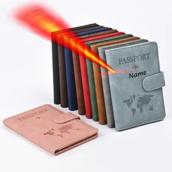 Map Pattern Custom Passport Cover with Name Number Customizable Personalized RFID Passport Book Holder Travel Wallet