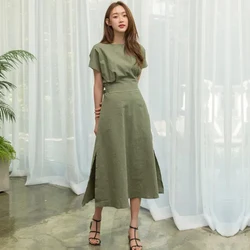 M-2XL Cotton Linen Bandage Vintage Long Summer Dress Women Split Large Hem Flattering A-line Maxi Sundress Female 2024