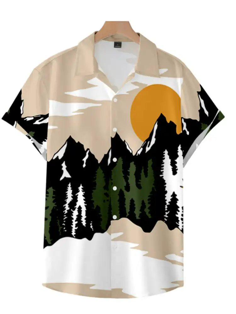 Men's Cactus Desert Printed Shirts Fashion Casual Hawaiian Beach Resort Shirt Summer Natural Landscape Vintage Printed Shirts