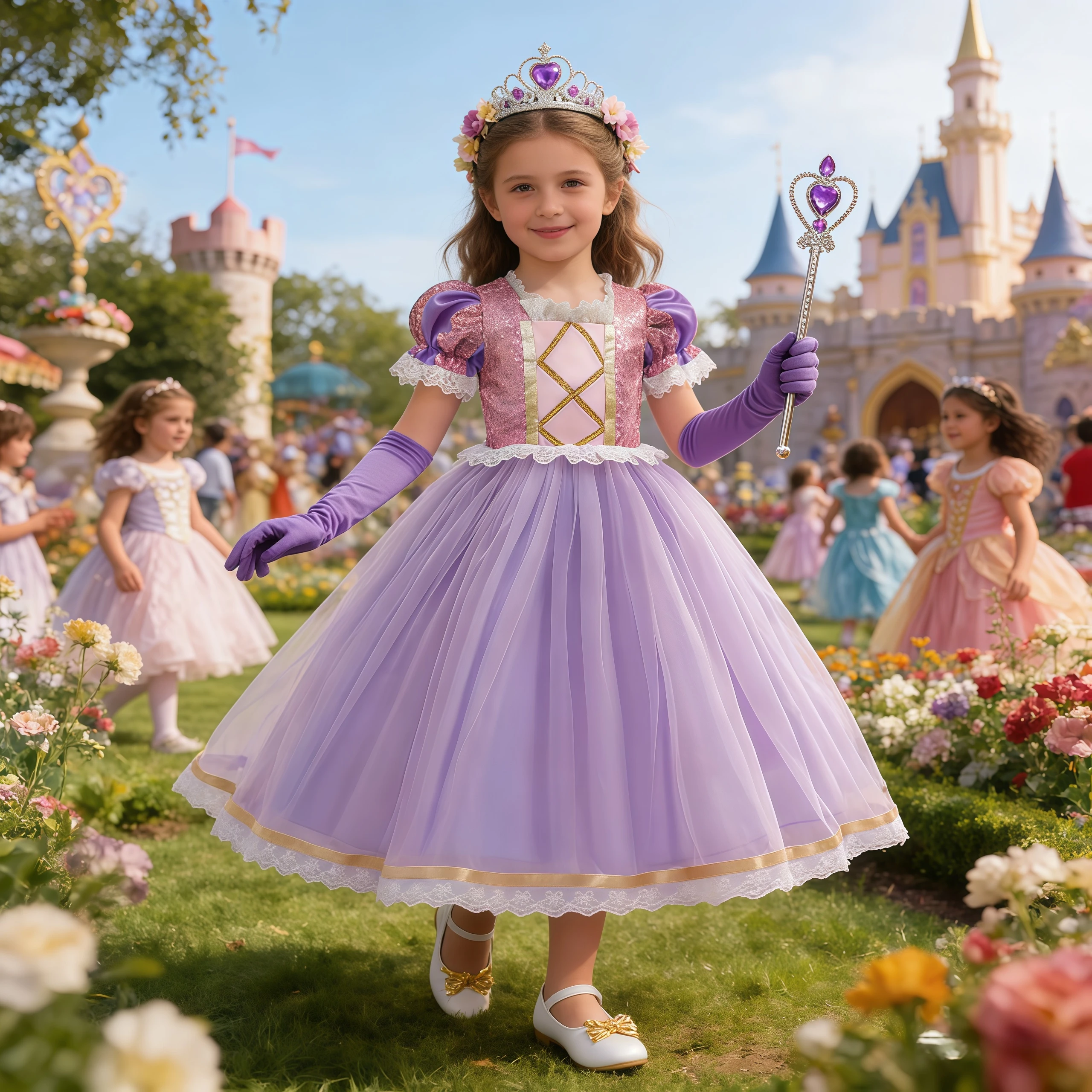 Girls Tangled Princess Cosplay Costume Purple Lace Dress With Accessories For Kids Birthday Party Halloween Carnival Outfits