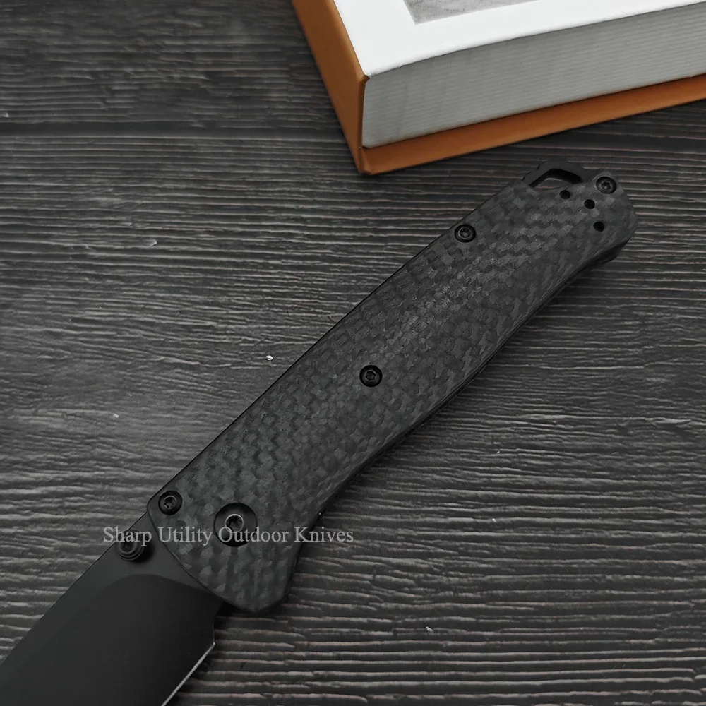 Carbon Fiber Handle Self Defense Pocket White/ Black Blade BM 535 Folding Knife Camping Survival Portable EDC Utility Jackknife