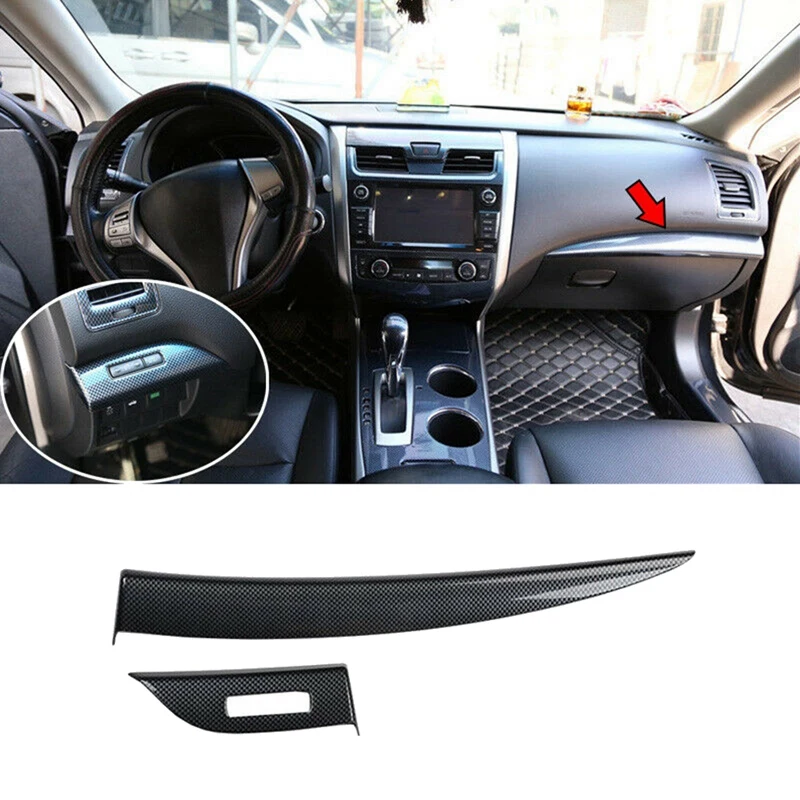 Carbon Fiber Copilot Dashboard Panel Decoration Trim Strip Cover For Nissan Altima / Teana 2013-2018 LHD