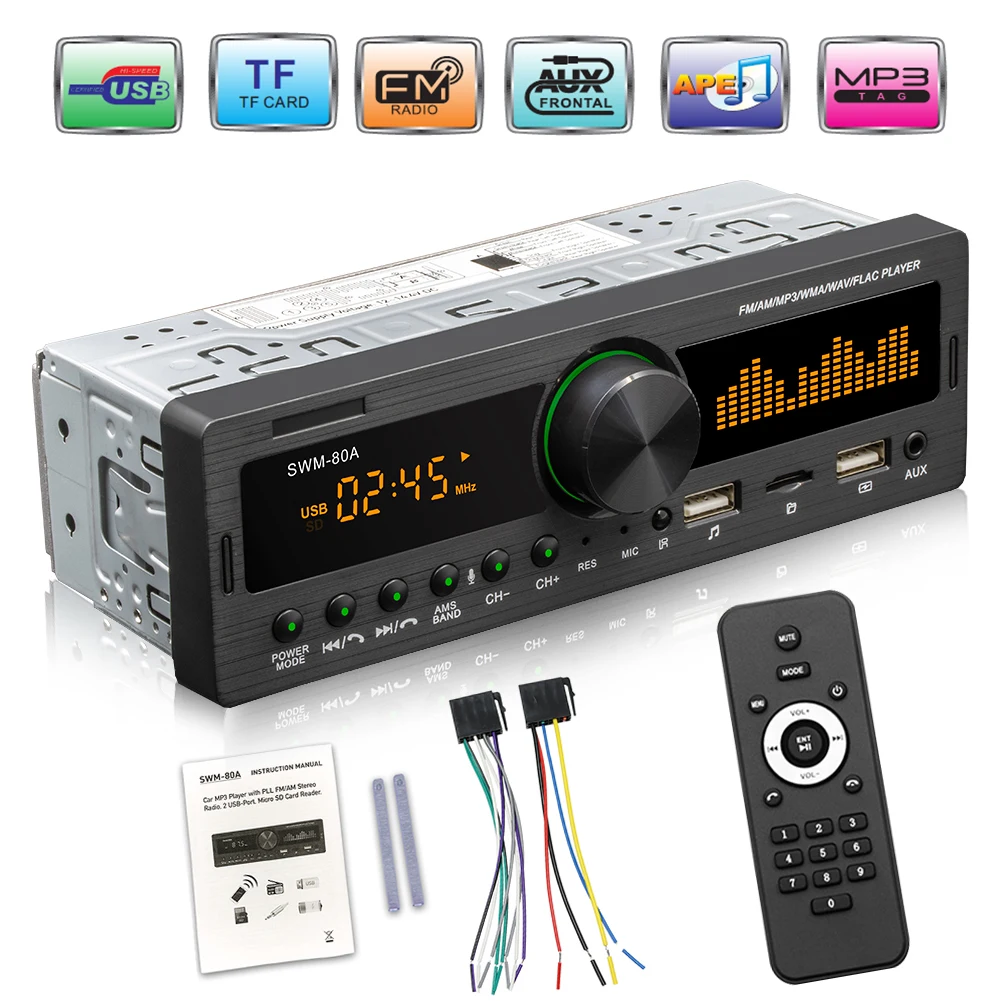 1 DIN Car Radio SWM-80A Audio Copy Locator Auto Stereo Outdoor Bluetooth-compatible TF USB AUX-in Personal Car Parts Decoration