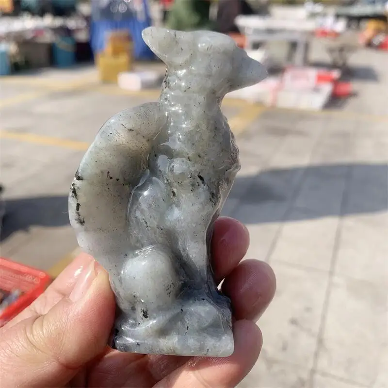 Natural Labradorite Griffin Carving Hand Carved Cartoon Stones Healing Mineral Ornaments Home Decoration 1PCS