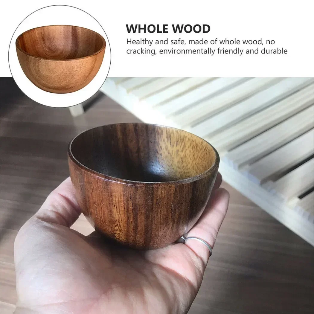 Natural Wooden Salad Bowl Serving Tableware For Rice Soup Dip Coffee Tea Household Fruit Bowl Wood Food Container Utensils