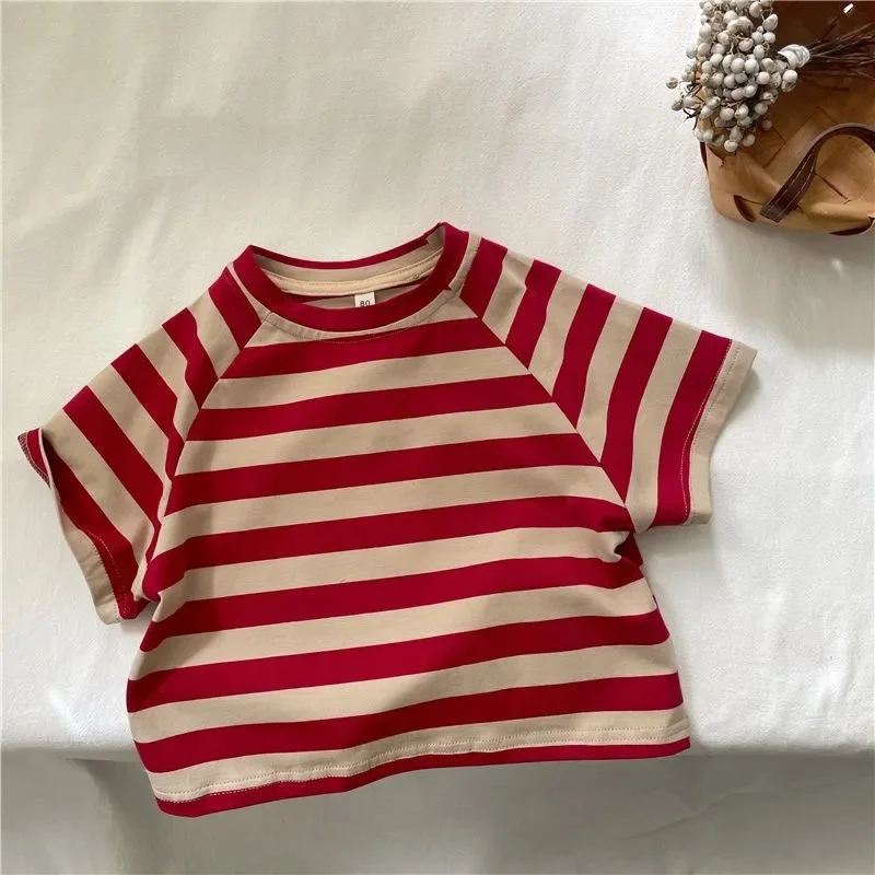 Fashion striped T-shirts for kids baby cotton short sleeve Tees boys and girls casual Tops clothes