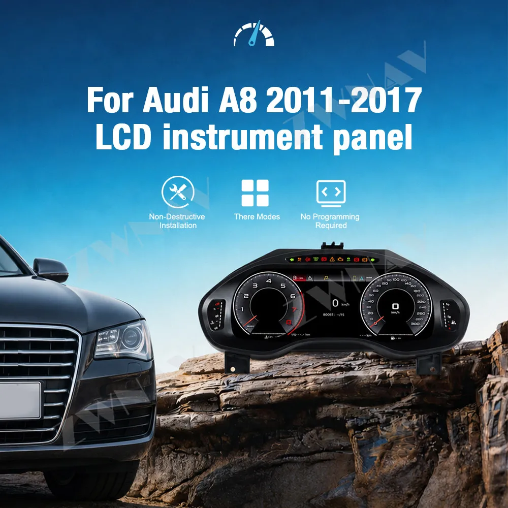 12.3" Virtual Cockpit LCD Digital Instrument Panel For Audi A8 2011-2017 Speedometer Linux CANBUS Digital Cluster OBD2 Gauge