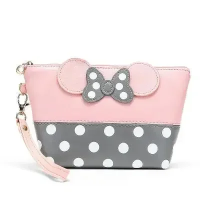 Disney new Mickey bowknot polka dot PU cosmetic storage bag baby girls coin bag ladies handbag