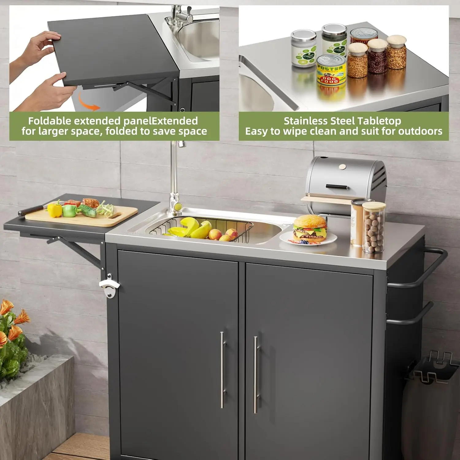 Outdoor Grill Table with Sink Metal Worktable Kitchen Island, Customized