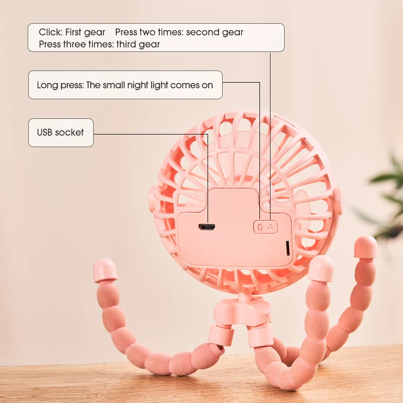 Portable USB Desktop Folding Fan,Outdoor Baby Stroller Handheld Fan, Summer Mute Small Multifunctional Octopus Mini Fan image 6