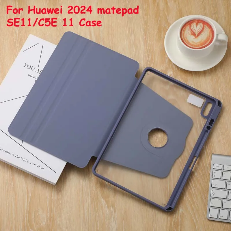 

For Huawei Matepad SE 11/C5E 2024 Case PU Shockproof Protective Shell 360 Degree Rotating With Pen Slot Tablet Stand Cover Case